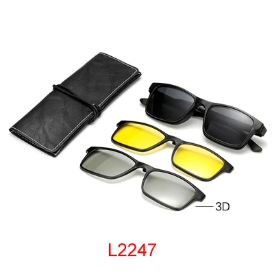 L2247 Два Oclock 3 в 1 магнитные солнцезащитные очки для мужчин и женщин 3D/серый/ночное видение поляризованные прикрепляемые очки близорукость оптическая оправа для очков - Цвет линз: L2247