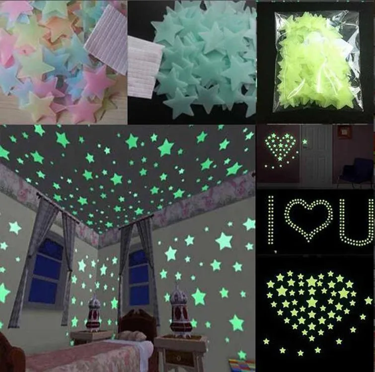 

100pcs/bag 3cm Glow In The Dark Toys Luminous Star Stickers Bedroom Sofa Fluorescent Painting Toy PP Stickers for Kids Room