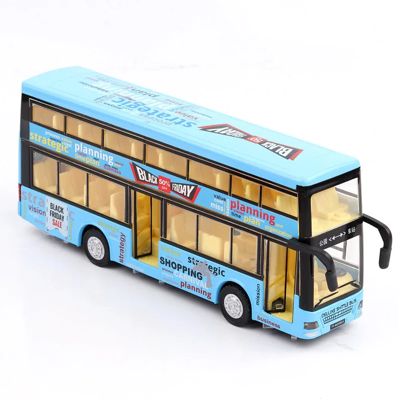 

1:36 Children's double-decker bus model alloy simulation car model voice station bus return truck sound-optic pendulum toy bus