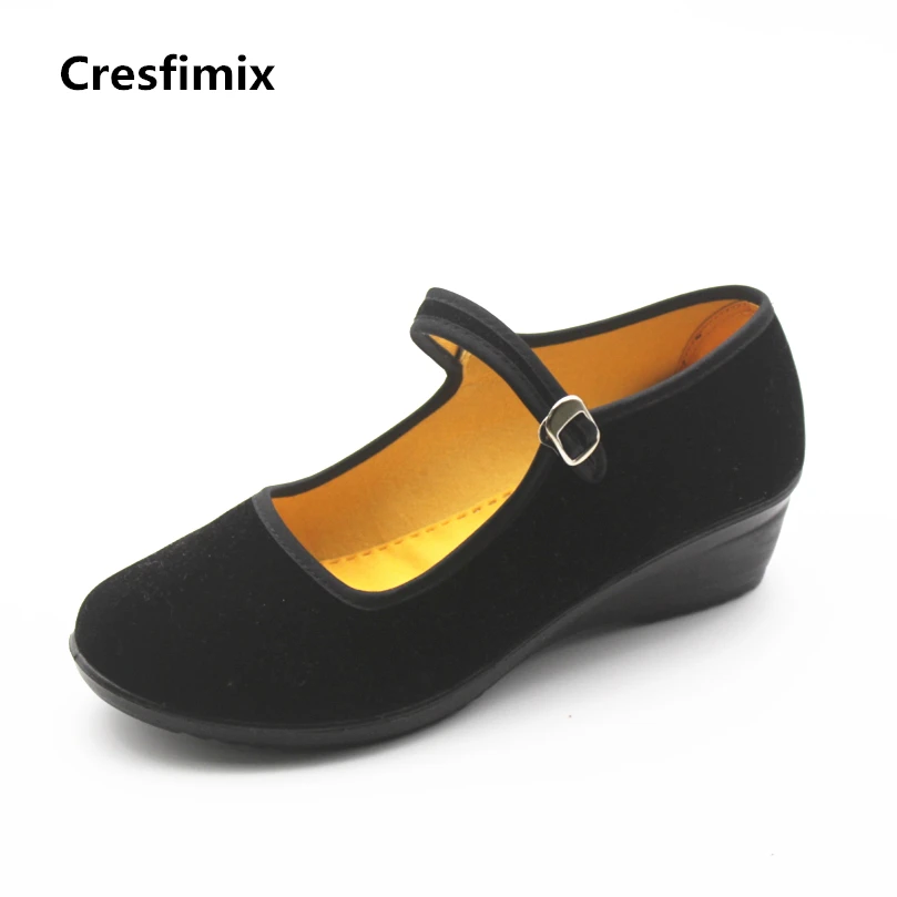 

Cresfimix sapatos femininas women fashion black buckle strap dance shoes lady comfortable retro work shoes soft street shoes