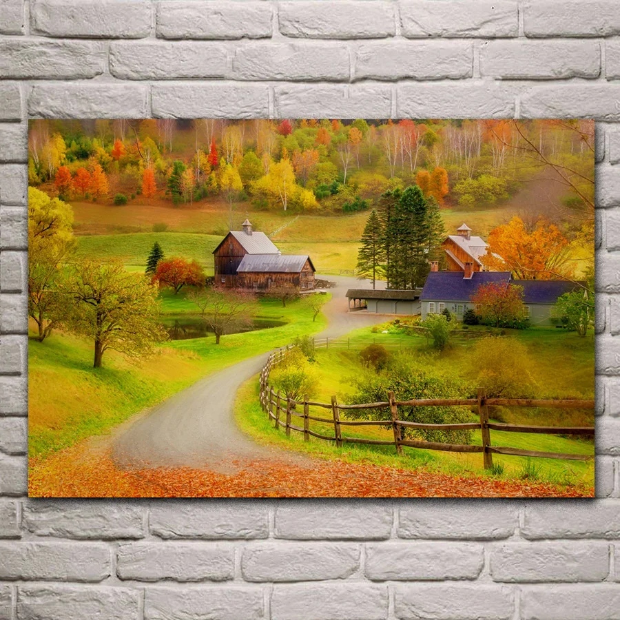 

autumn forest trees nature the fence posters on the wall picture home living room decoration for bedroom LY08