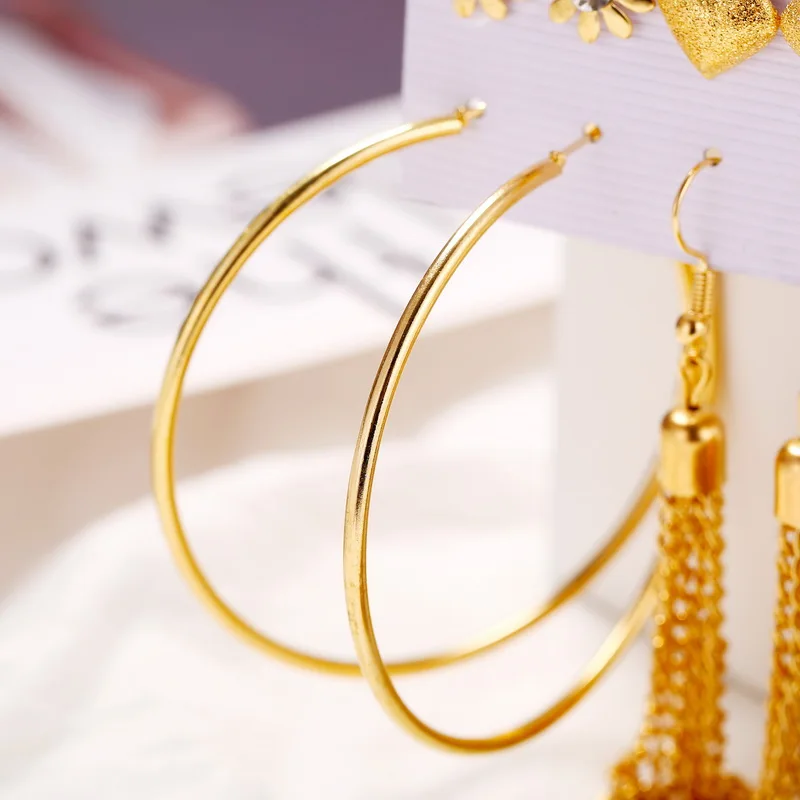 Belleper New Design Tassel Earring Sets Women Geometric Bohemian Gold Flower Long Tassel Earring Set Fashion Wedding Jewelry