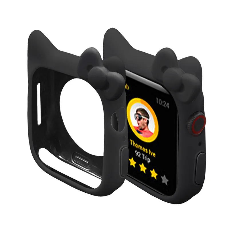 black Силиконовый чехол с милыми ушками Микки и Минни Маус для Apple Watch Series 4, 3, 2, 1, защитный чехол для iWatch 44 мм, 42 мм, 40 мм, 38 мм - Цвет ремешка: black