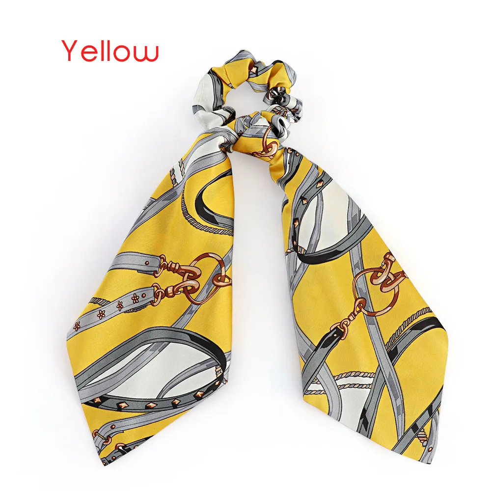 yellow Модные резинки для волос с ретро принтом, Женская лента, эластичная лента для волос, Бабочка, шарф для волос, резиновые веревки для волос, для девушек, для укладки волос - Цвет: yellow
