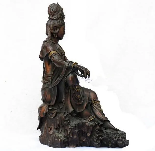 

China collection fine workmanship brass Guanyin bodhisattva purple statue