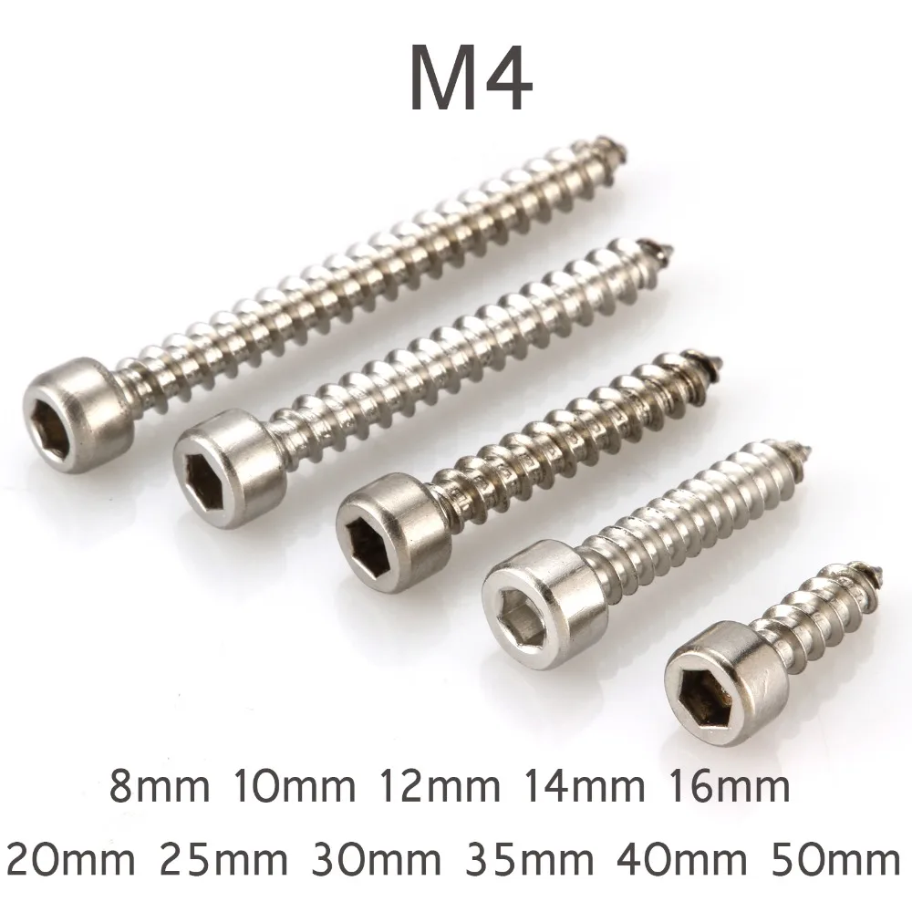 200pcs M4 Round Hex Socket Cap Self Tapping Screw Self-tapping Screw 304 Stainless Steel 8-50mm