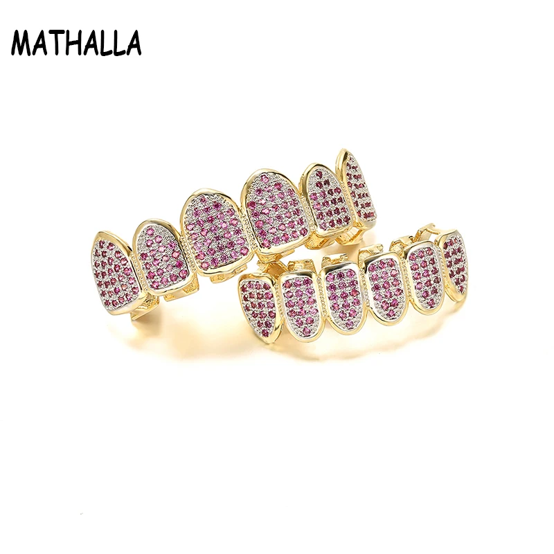 MATHALLA в стиле хип хоп Grillz Gold зуб фиолетовые ааа CZ Micro Pave верхней и нижней