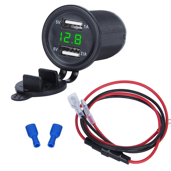 3.1A Green and Cable Двойной USB 3.1A/4.2A мотоцикл Прикуриватель автомобильного прикуривателя Зарядное устройство розетка зарядное устройство+ светодиодный цифровой вольтметр метр монитор - Название цвета: 3.1A Green and Cable