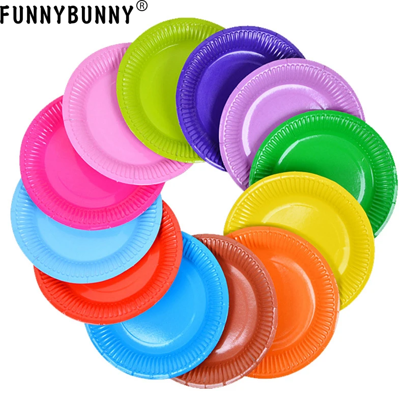 FUNNYBUNNY одноразовые красочные бумажные тарелки лотки принадлежности для рождения