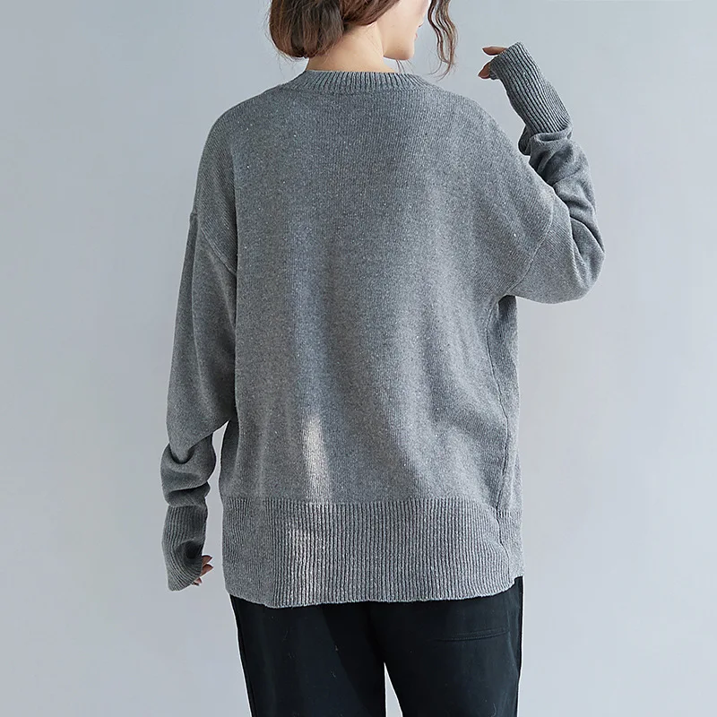 Johnature Autumn New Solid Color O-Neck Long Sleeve Knitting Tops 2022 Single-breasted Loose Casual Pullover Women Sweaters | Женская
