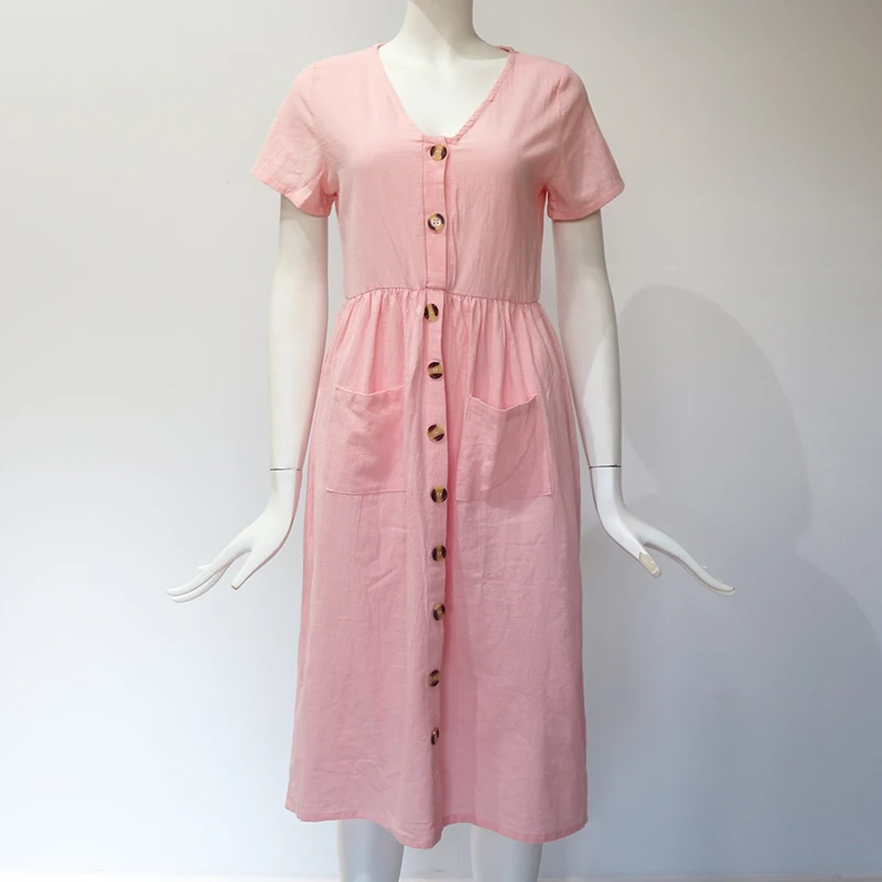 Для женщин летние платья 2018 пикантные короткий рукав и пуговицы подпушка качели