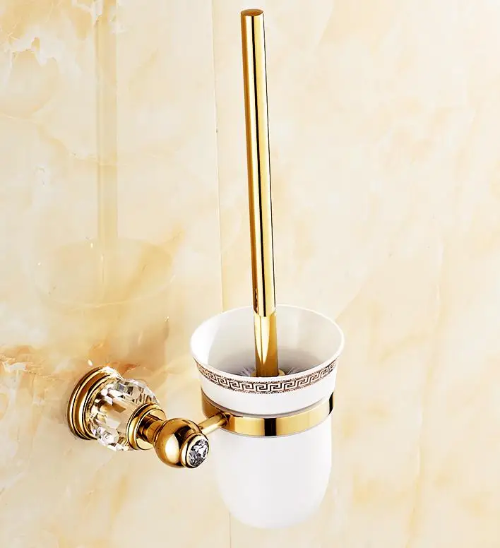 toilet brush Европейские роскошные золотые хрустальные латунные аксессуары для ванной комнаты, аксессуары для ванной комнаты, набор золотых мыльниц, держатель для бумажных полотенец, отправка из России - Цвет: toilet brush