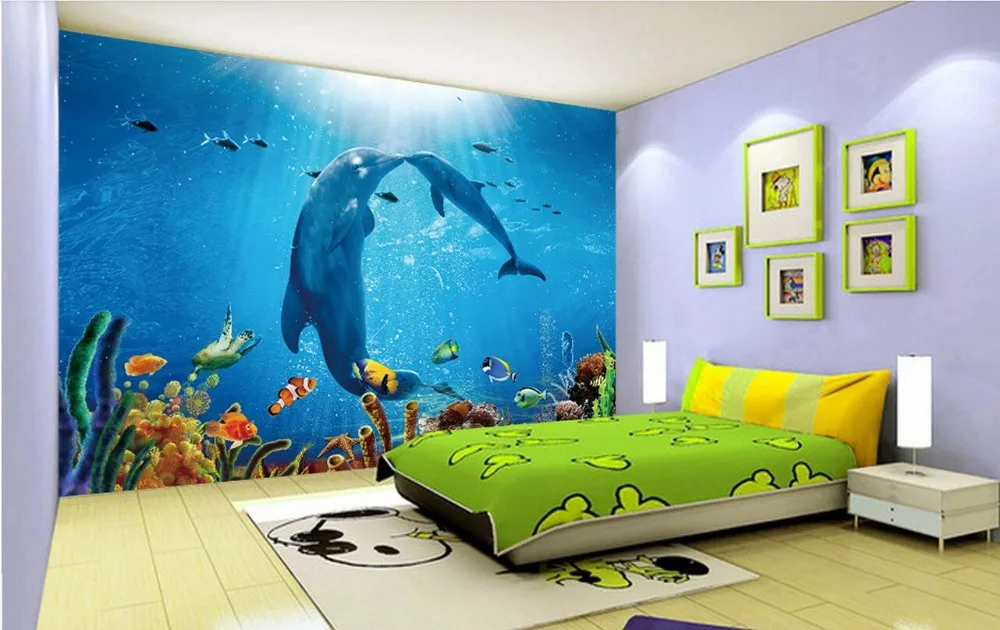 

Custom photo 3d room wallpaper Non-woven mural 3d wall murals wallpaper for walls 3 d Dolphins and whales Marine fish painting