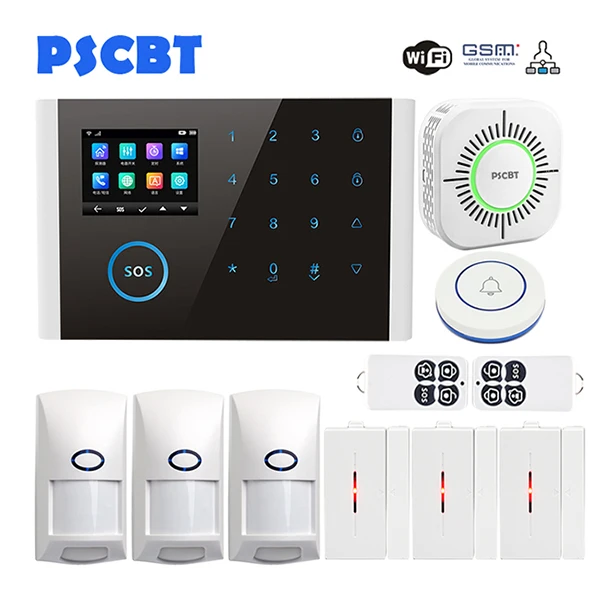 Set 6 PSCBT wifi GSM домашняя сигнализация с сенсорным экраном приложение для телефона с пультом дистанционного управления PIR датчик окна двери - Цвет: Set 6