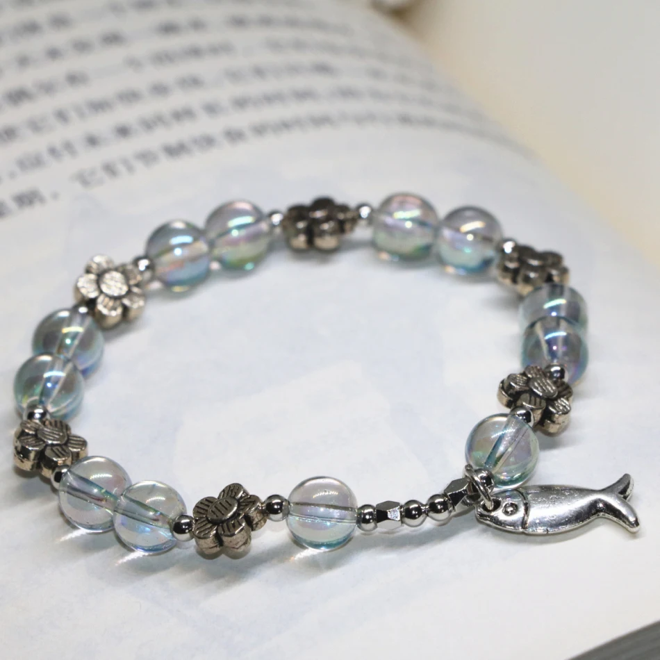 

Fashion costumefish flower accessories electroplate jewelry women bracelets crystal 8mm round beads jewelry 7.5inch B2153
