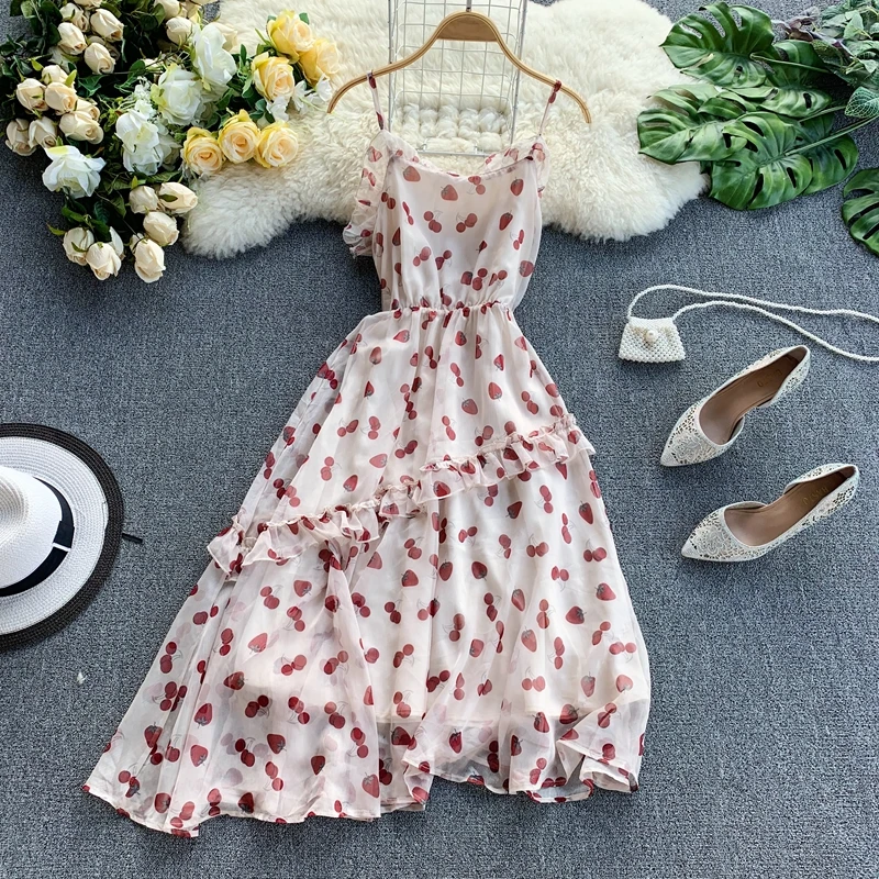 2019 новые модные женские платья французское платье с оборками клубничкой |