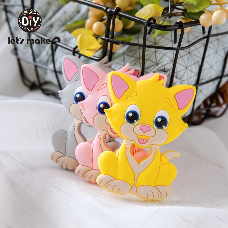 

Let's Make 5pc Baby Teethers Food Grade Silicone Cat Animal Bpa Free Baby Teething Toy 7-9months Infant Nursing Silicone Teether