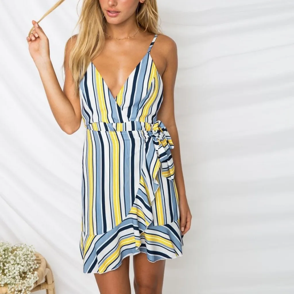 Женское шифоновое платье с v-образным вырезом повседневное свободное пляжное