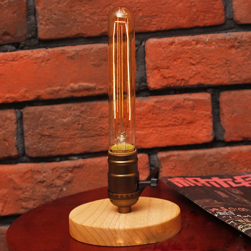 

Modern iron nature wood bedside reading table Lamp E27 110V/220V Lights loft vintage desk lamp for study bedroom living room