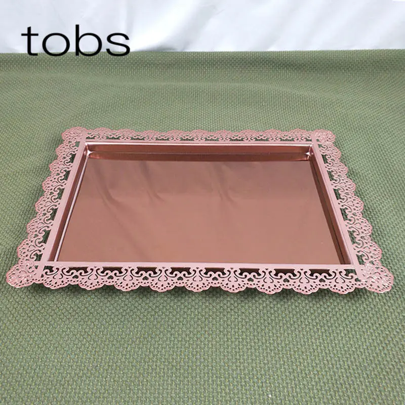 tray 1-7 шт. Десертный лоток из розового золота дисплей для кексов для домашнего свадебного украшения на день рождения кристалл зеркало торт стенд - Цвет: tray