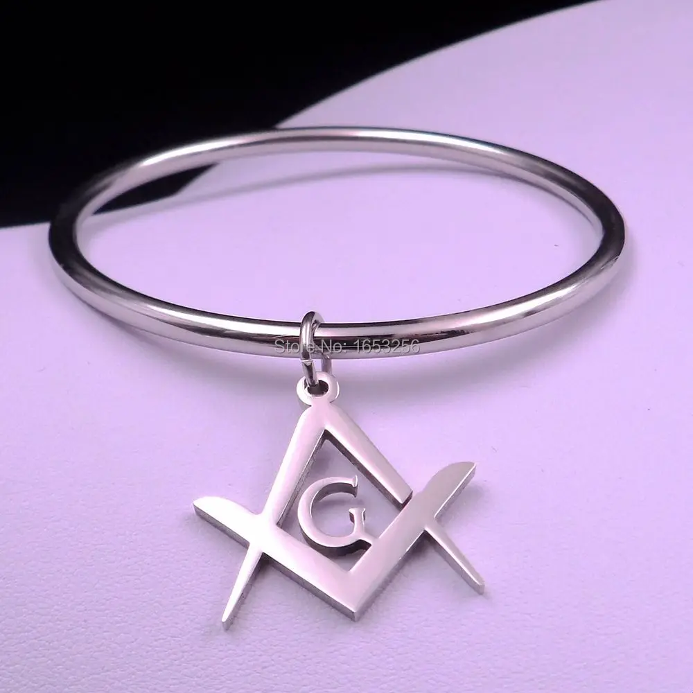 

2020 New Coming Stainless Steel Masonic Freemason charms Smooth cuff bangle Men Women Bracelet Fashion Gifts 2.68''