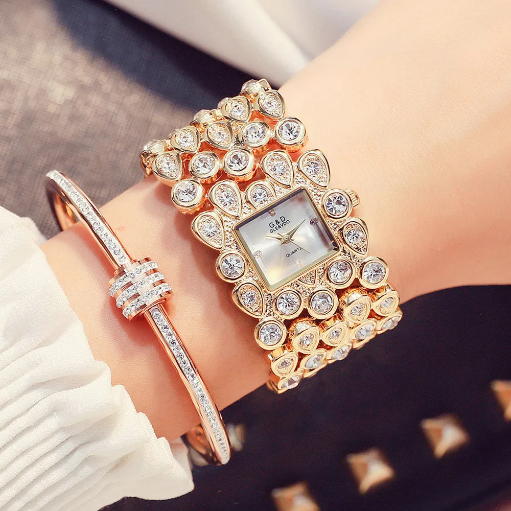 G&ampD Luxury Brand Gold Women's Watches Bracelet Ladies Quartz Wristwatch Crystal Strap relogio feminino Clock Rectangel | Наручные