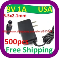 500 pcs free shipping ac 100v 240v converter adapter dc 9v 1a 1000ma dc size 5 5 mm x 2 1mm 10w power supply charger usa plug