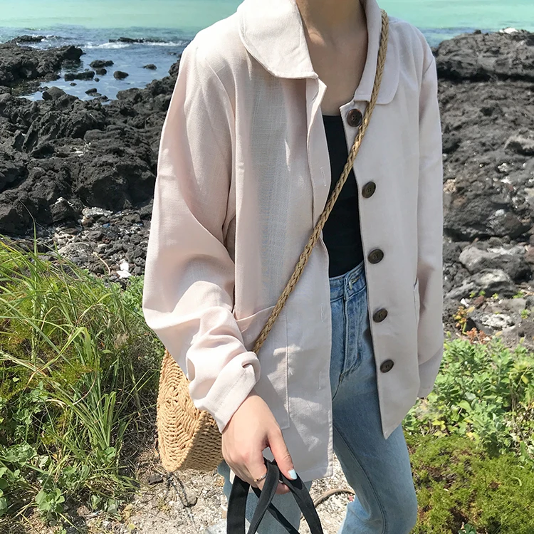 2 вида цветов 2018 Осенняя Однотонная рубашка в консервативном стиле женские