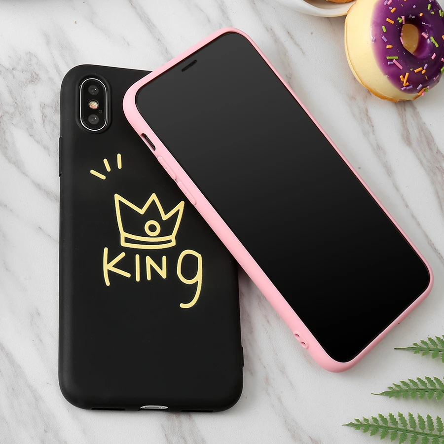 Силиконовый чехол для телефона iPhone X/8/7/6 7Plus/8Plus/11 розовый чехлы King Queen|Сумки