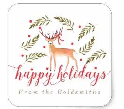 

1.5inch Woodland Reindeer Happy Holidays Personalized Square Sticker
