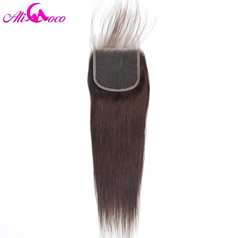 Али Коко волос бразильские прямые волосы Цвет 2 Кружева Закрытие с ребенком