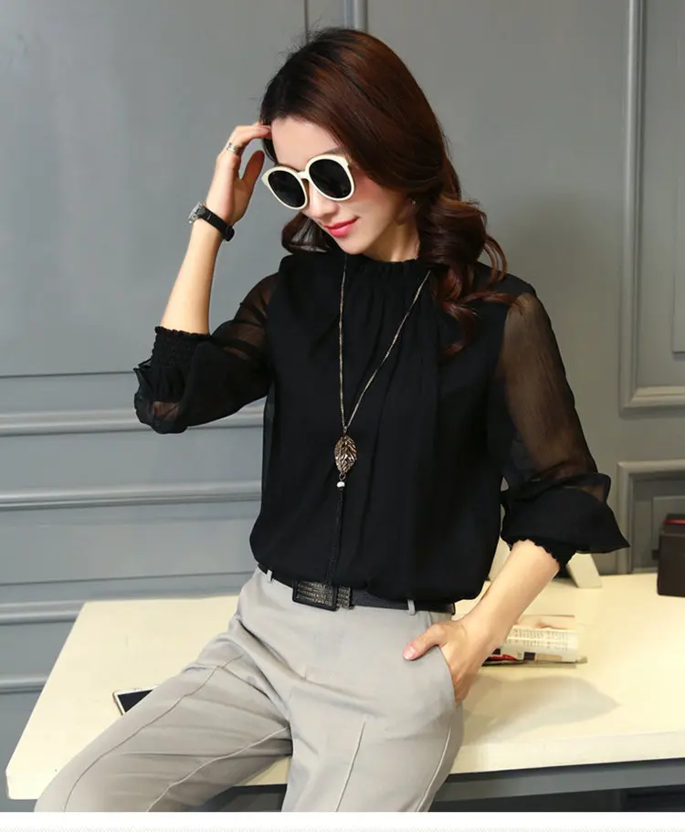 Новинка Blusas Mujer Moda, зима-осень, блузки, рубашки, одежда для работы, офисные топы, женские рубашки с длинным рукавом, шифоновая блузка, Женский Топ