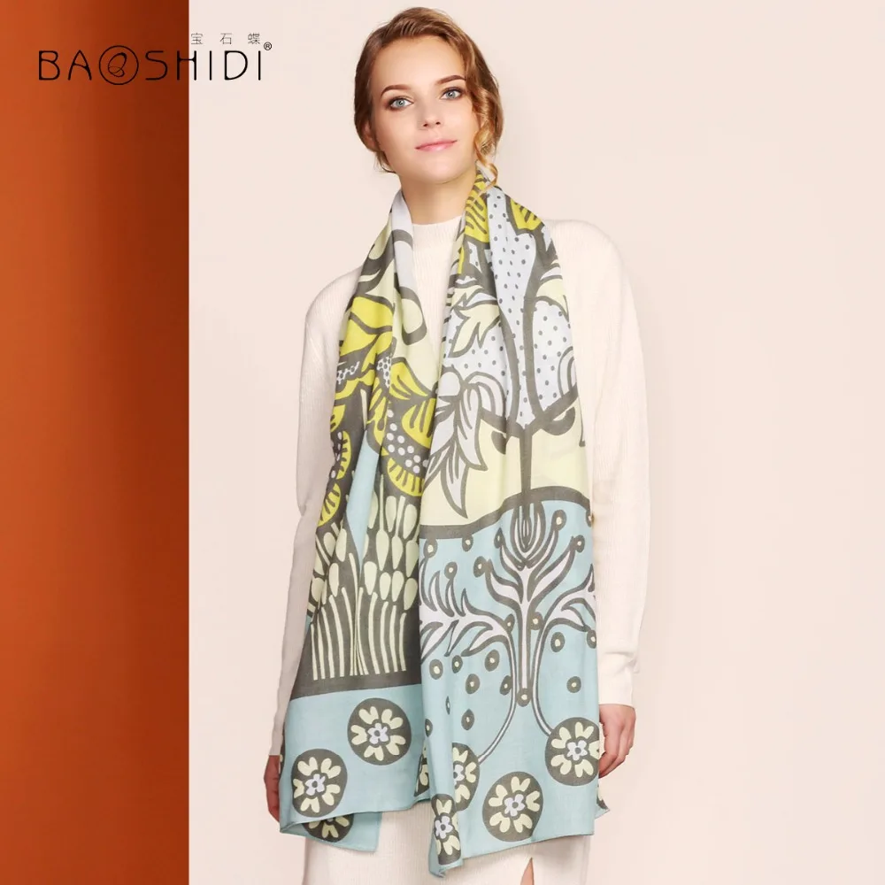 Женский Длинный шарф BAOSHIDI из 100% шерсти роскошный бренд элегантная шаль