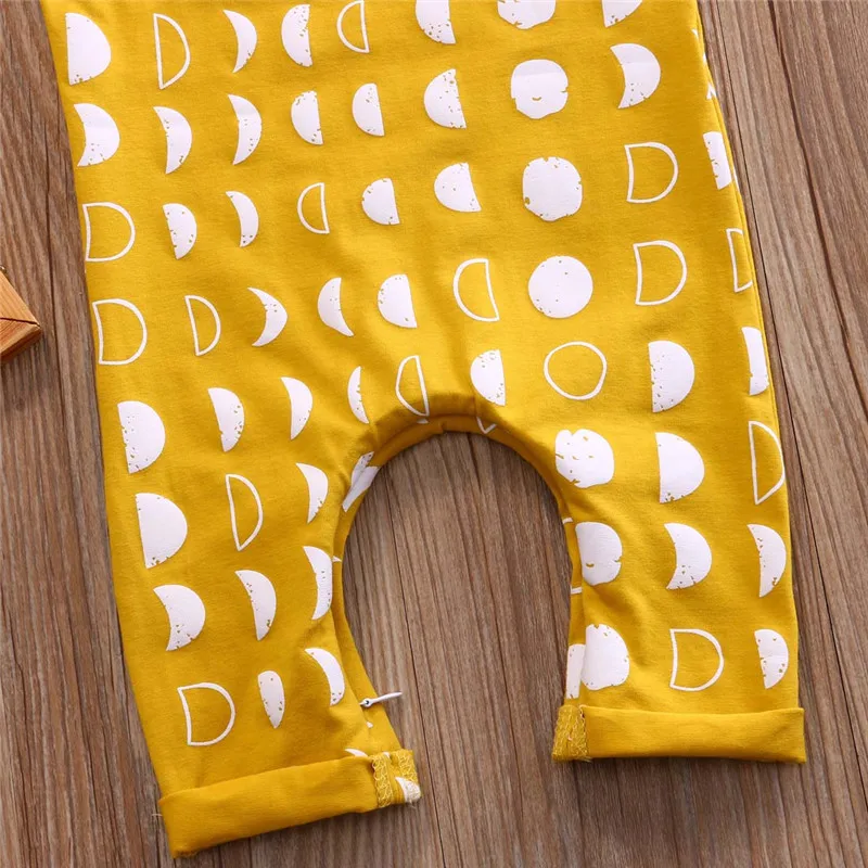 2017 Toddler Infant Baby Girl Boy Romper Sleeveless crescent moon Dots Yellow Jumpsuit Playsuit Outfits Clothes | Детская одежда и