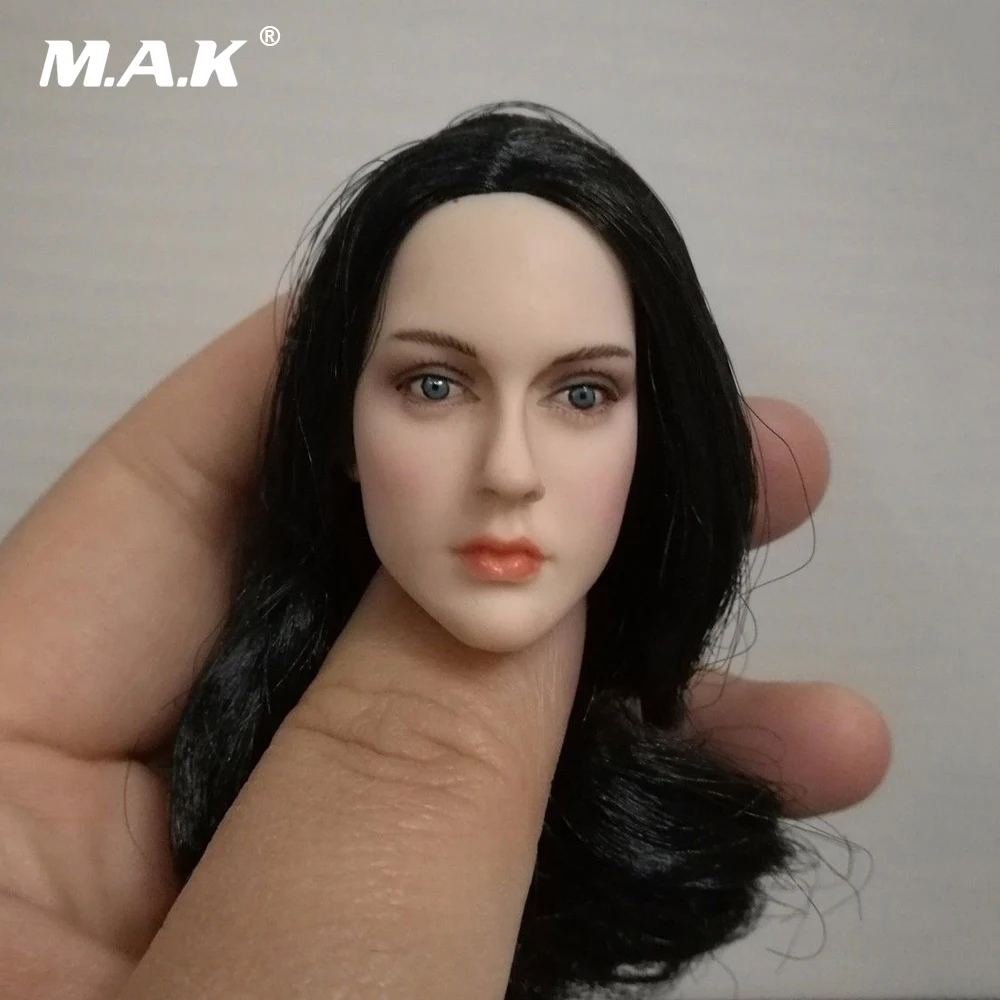 Масштаб 1/6 женская голова резьба женские черные длинные волосы бледная модель