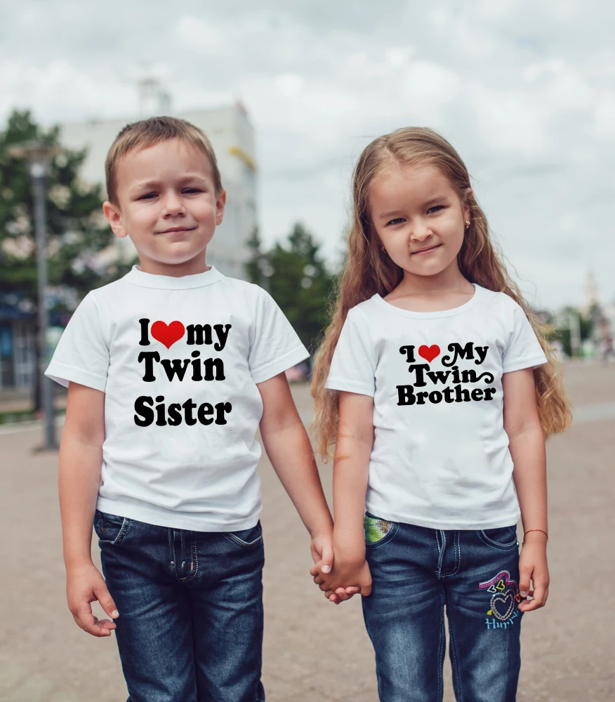 Белая детская футболка с надписью I Love My Brother & Sister летняя белые рубашки для
