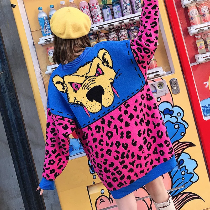 7Mang 2019 уличная одежда Леопардовый принт свитер для женщин милые Harajuku вечерние