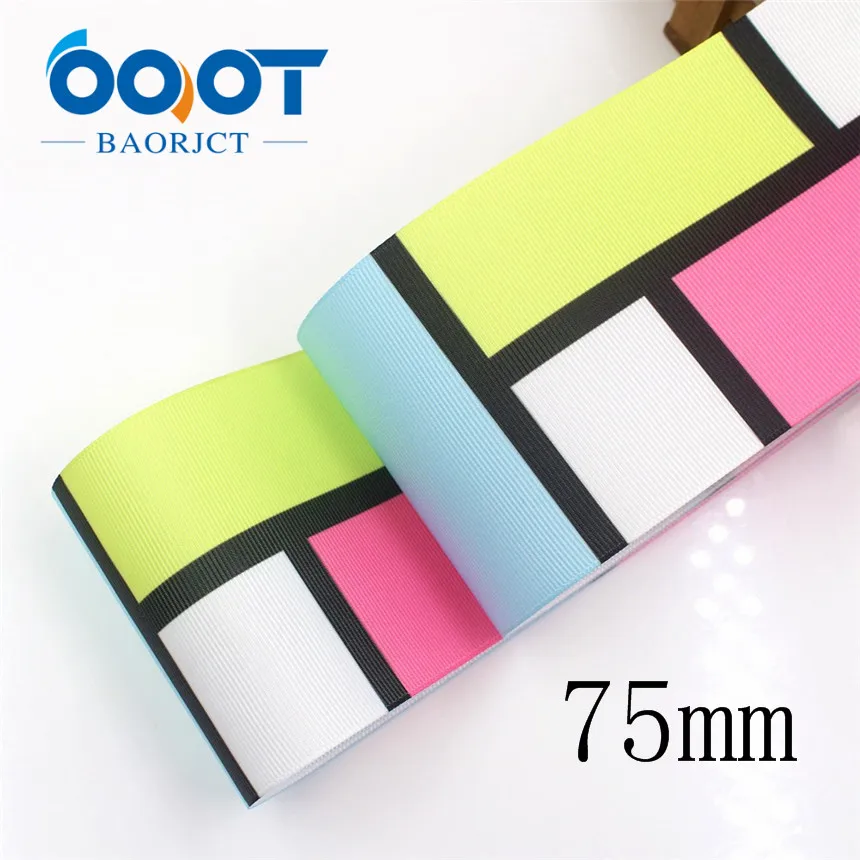 I-19321-691 OOOT BAORJCT I-19321-685 38/75 мм 10 ярдов геометрический Термальность с печатным рисунком grosgrain ленты, бантом, DIY аксессуары для украшения - Цвет: I-19321-691