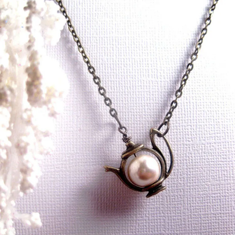 Лучший Друг Жемчужное Ожерелье Чайник Подвеска Ожерелья для Женщин Серебряные