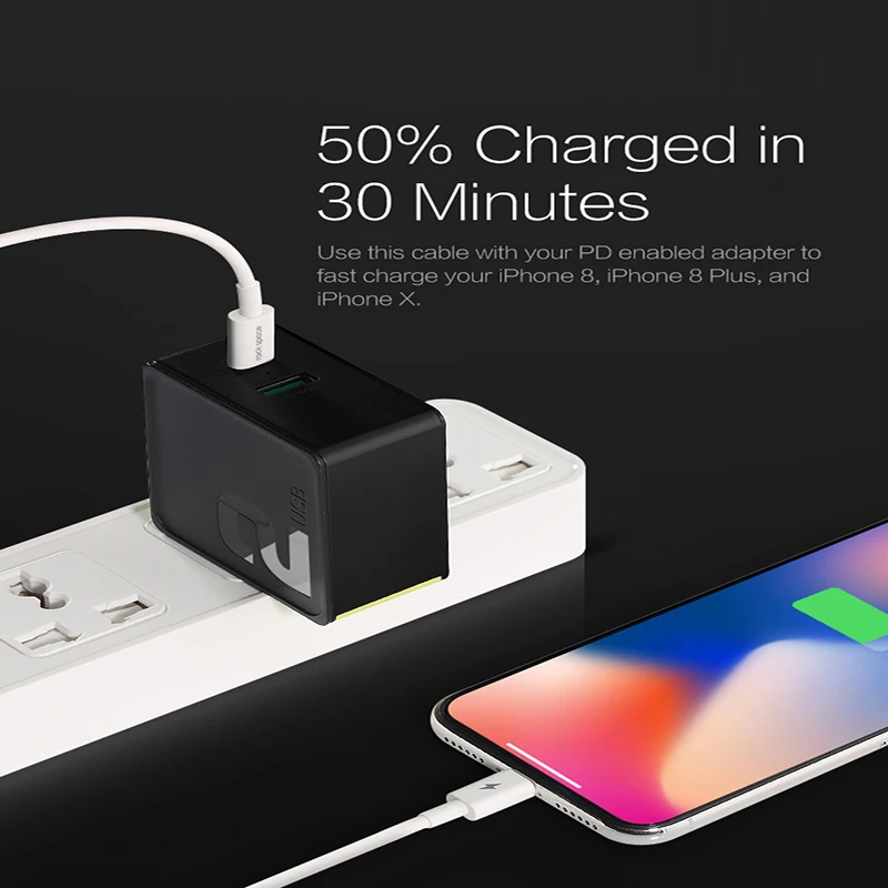 ROCK type C PD кабель для USB 8-контактный быстрой зарядки iPhone X 8/8 Plus Кабель передачи