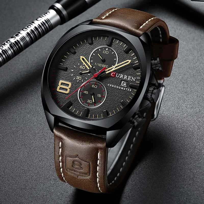 Brown Black Black Curren мужские часы спортивные мужские наручные часы с кожаным водонепроницаемым кварцем мужские часы Топ бренд класса люкс мужские часы с хронографом - Цвет: Brown Black Black