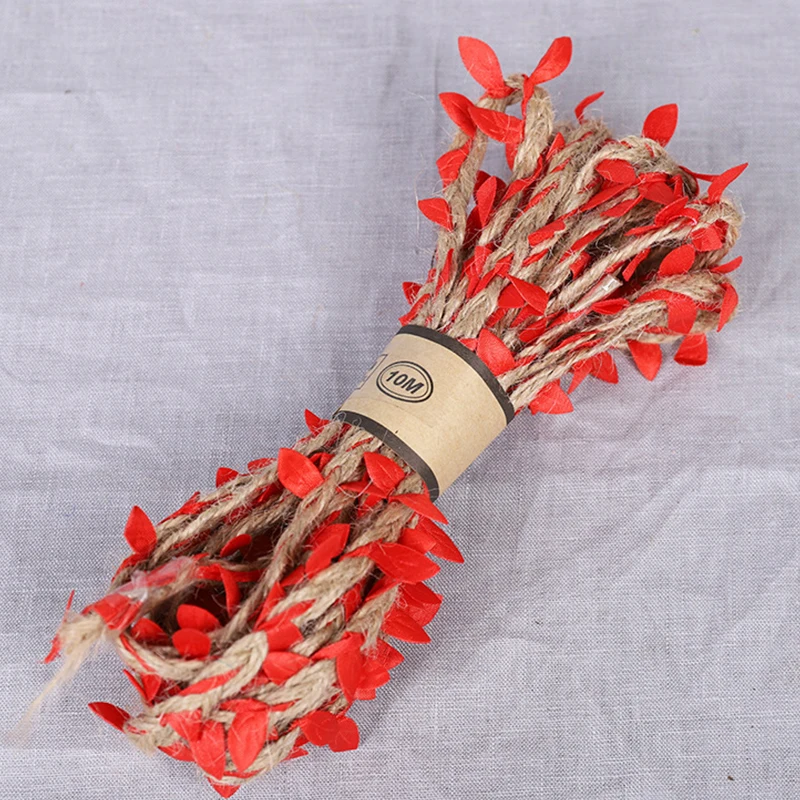 1 ярд 10 м имитация зеленых листьев плетеный льняной веревка подарок из ротанга