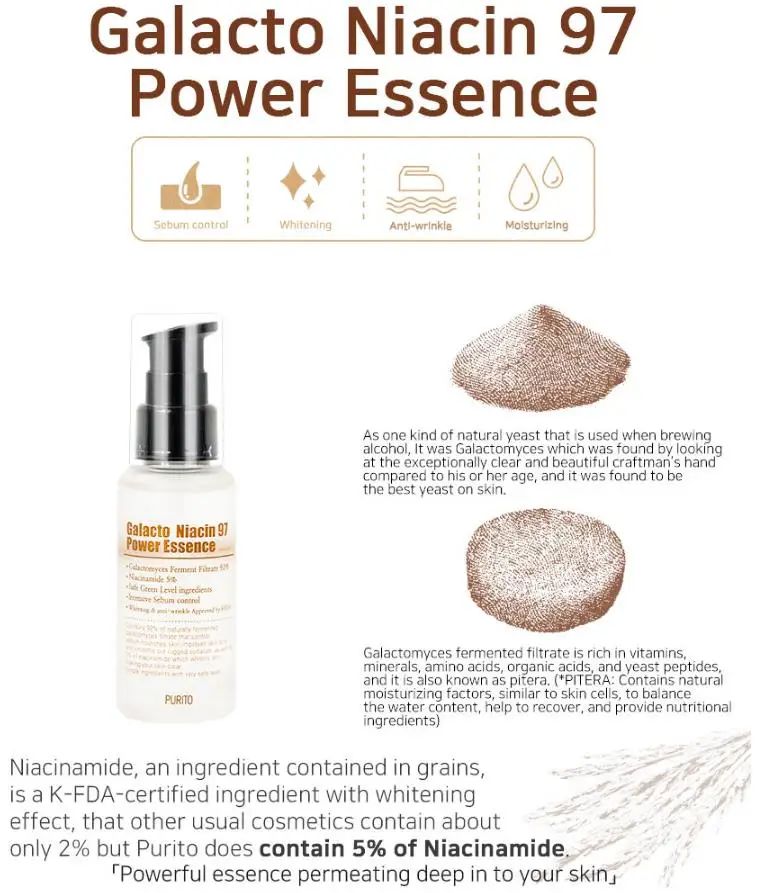 Корейский Косметический пурито Galacto Niacin 97 power Essence 60 мл сывороточная эссенция для лица Galactomyces Sebum control Крем для лечения акне