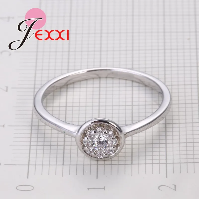 Genuine 925 Sterling Silver Round Shape Clear Cubic Zirconia Finger Rings Crystal Jewelry Present For Women Bridal Wedding | Украшения и