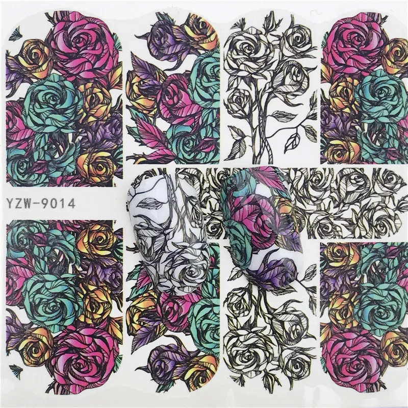 YWK 1 лист дизайн ногтей цветок/мультфильм цвета Хризантема воды Дизайн татуировки гвоздь наклейки для красоты маникюрные инструменты