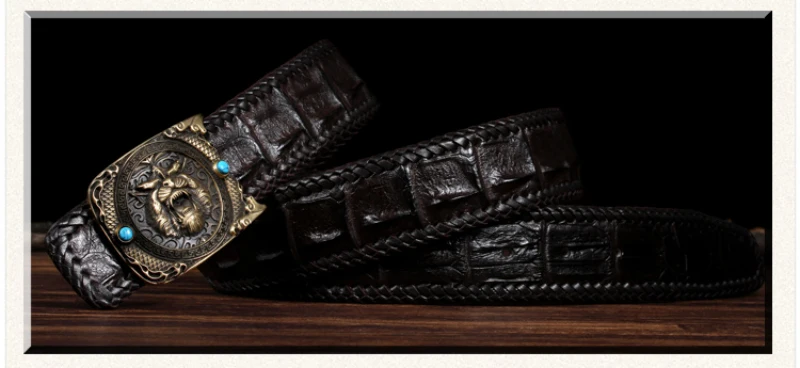 Ремень мужской из крокодиловой кожи с плавной пряжкой и 3d резным ремнем|carved belt|belt