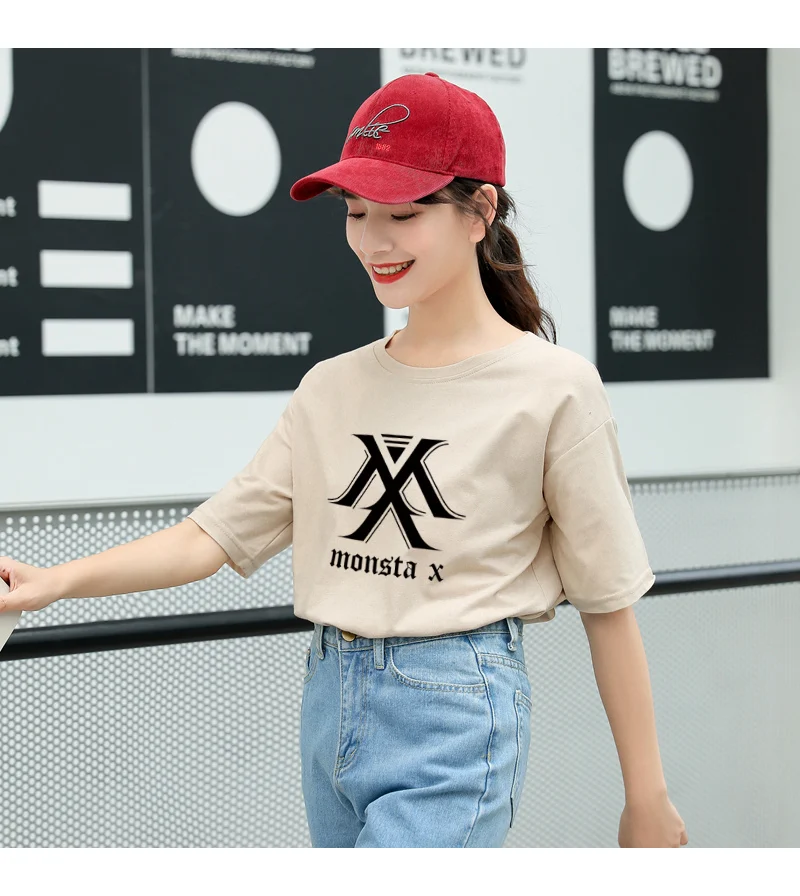 MONSTA X Kpop футболка для женщин в Корейском стиле Ulzzang короткий рукав хлопок топы футболки Летняя мода Повседневная Уличная Harajuku tumblr футболка