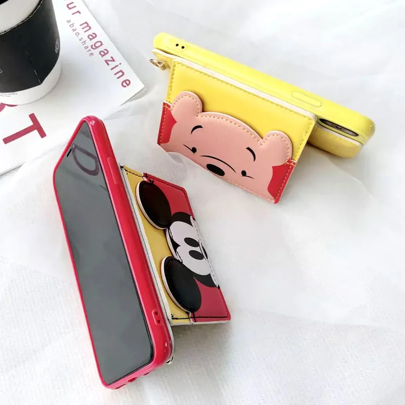 Phone Cases For iphone 6 6S 7 8 Plus X XS XR MAX Pop 3D Bracket Stitch Minnie Mickey Winnie Wallet Leather Hold Card Cover Case |