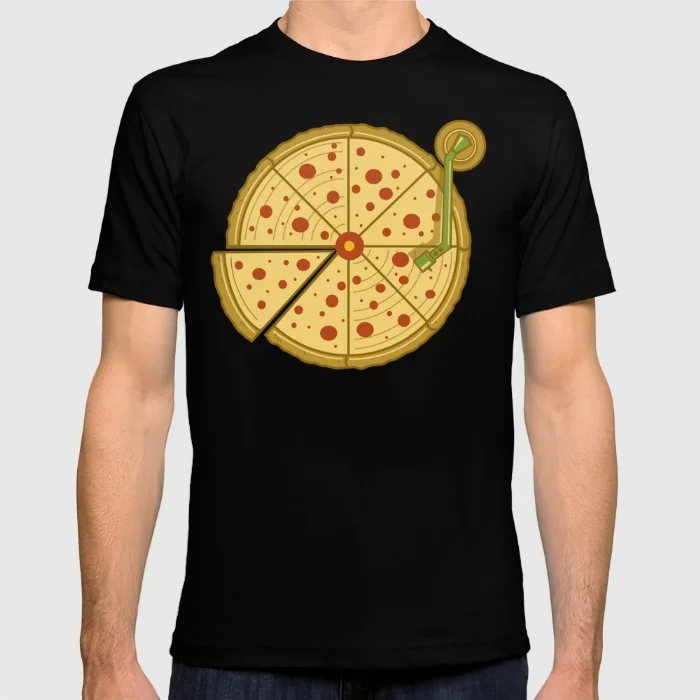 2017 Лето Паника покупке футболки мужчин Пицца Винил короткий О шеи Печати