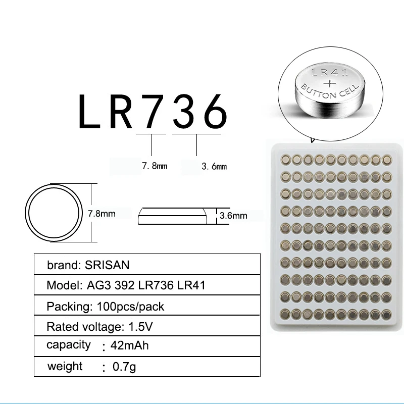 MICKTICK 100 шт./лот LR41 AG3 SR41W 392 192 GP192A LR736 батарейка для часов батарейки фонариков